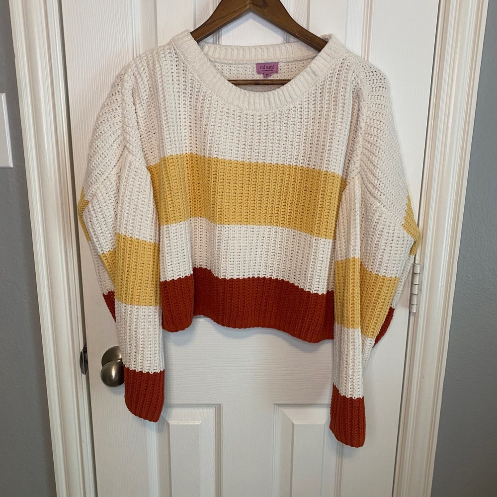 Mi Ami for Francesca's Women's Sweater Medium‎ Chunky Knit Colorblock Cropped